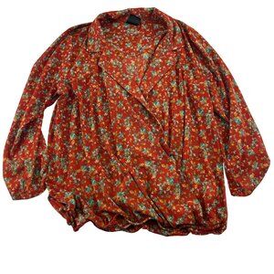 Luna Orange Floral Long Sleeve Blouse Womens M 100% Polyester